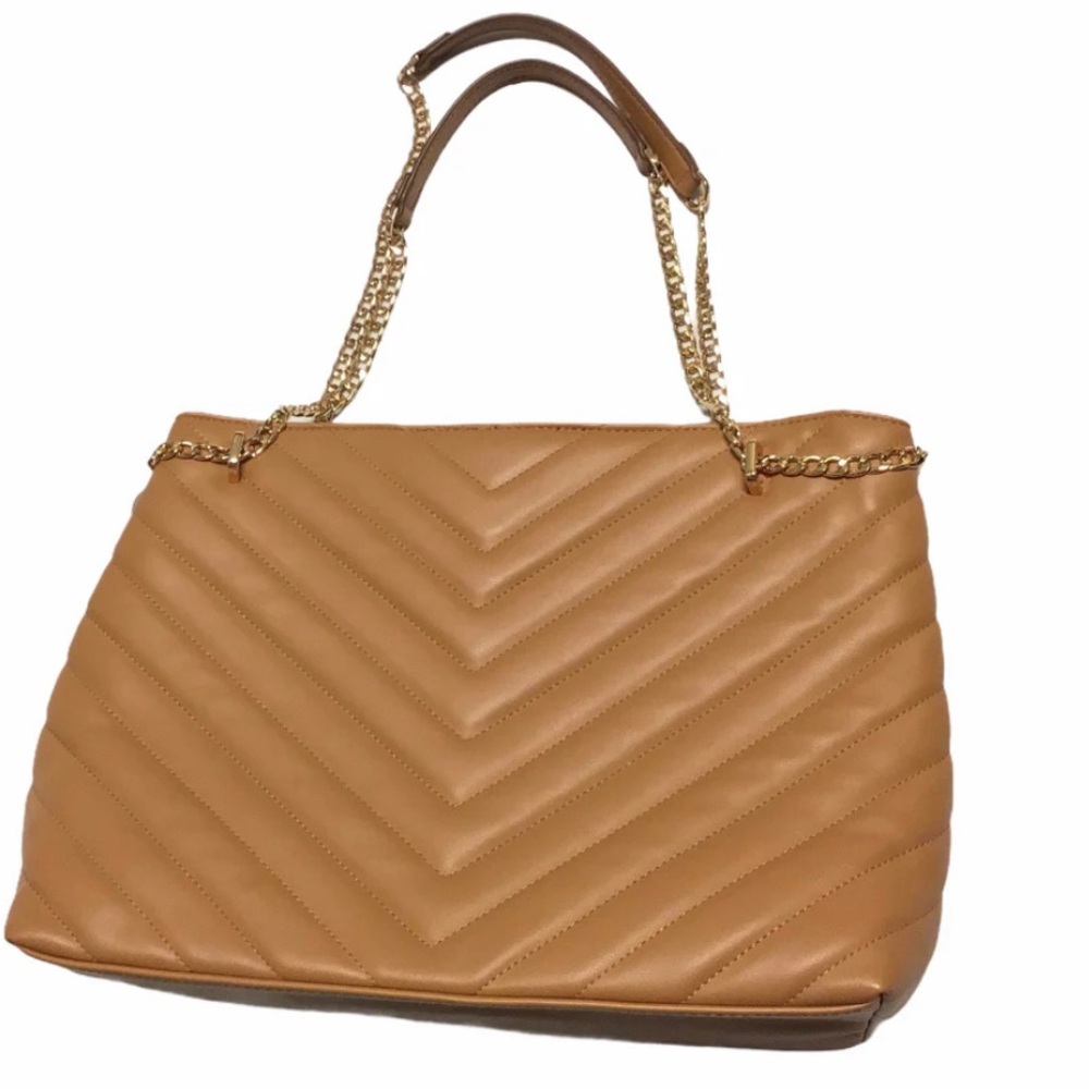 A New Day Brown Quilted Handbag with gold chains, like new